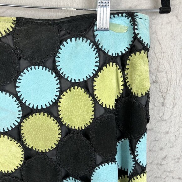 Metrostyle Maxi Skirt Womens 10 Black Blue Leather Circle Patches Mod Groovy - Picture 11 of 16